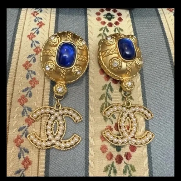 Gold Designer Logo Earrings - Picture 2 of 5